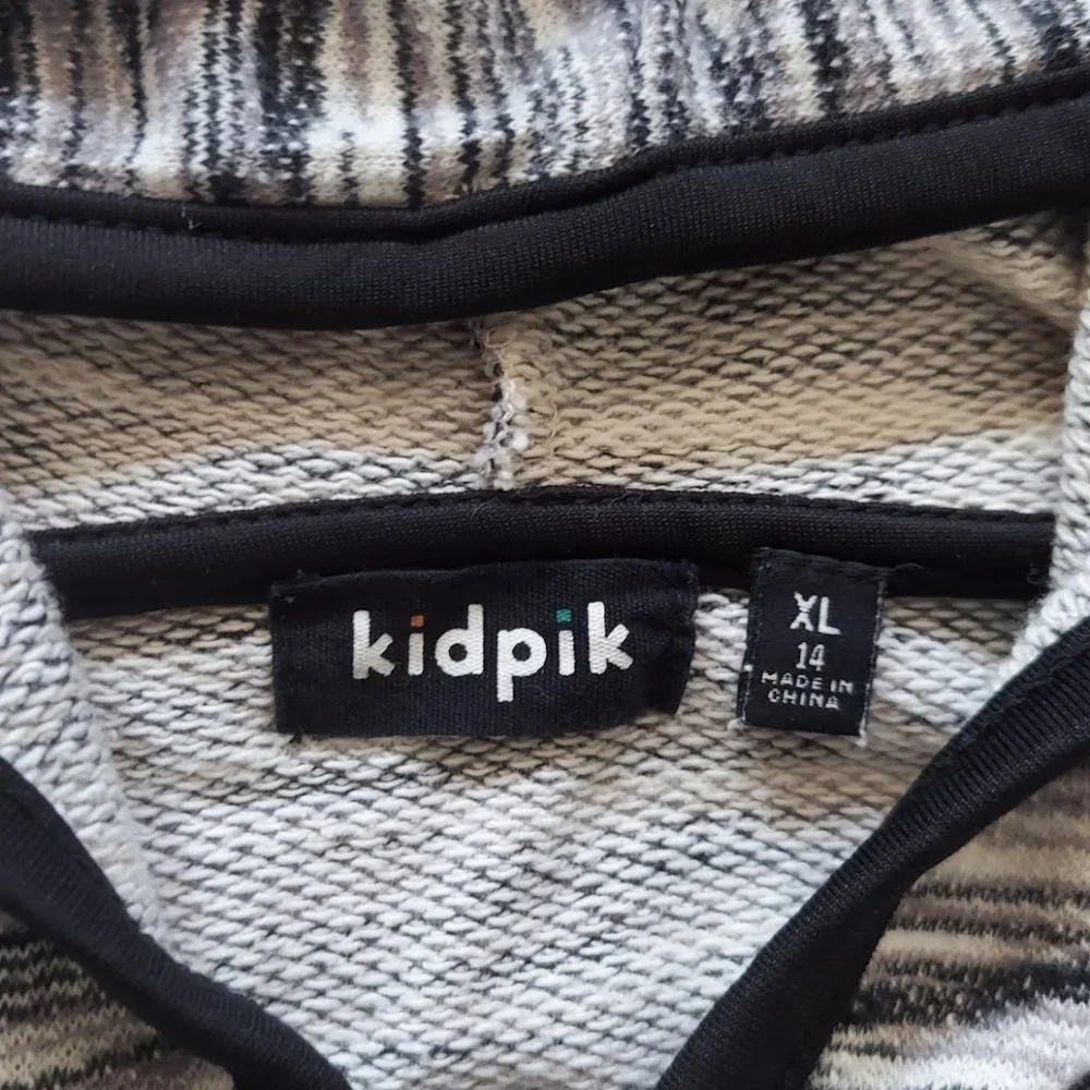 Kidpik Girls Size 14 Black White Hooded Full Zip Hooded Sweatshirt Jacket